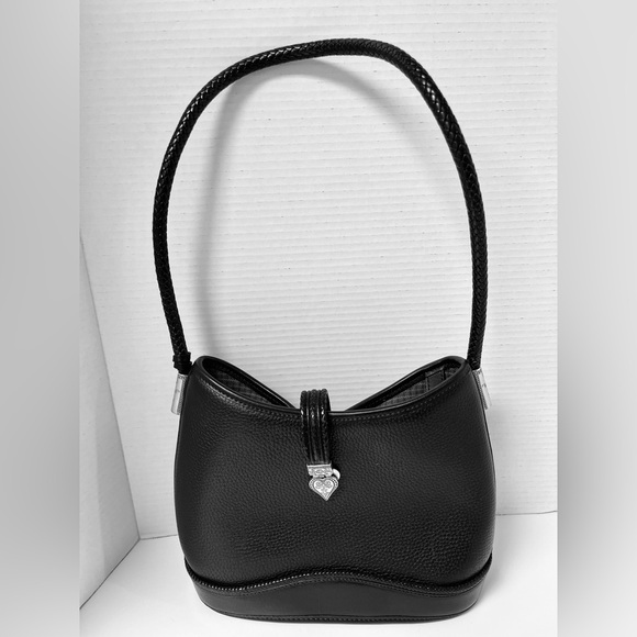 Brighton Handbags - Brighton Ophelia Hobo bucket Pebbled Black Leather Snap Braided long Handle Smal
